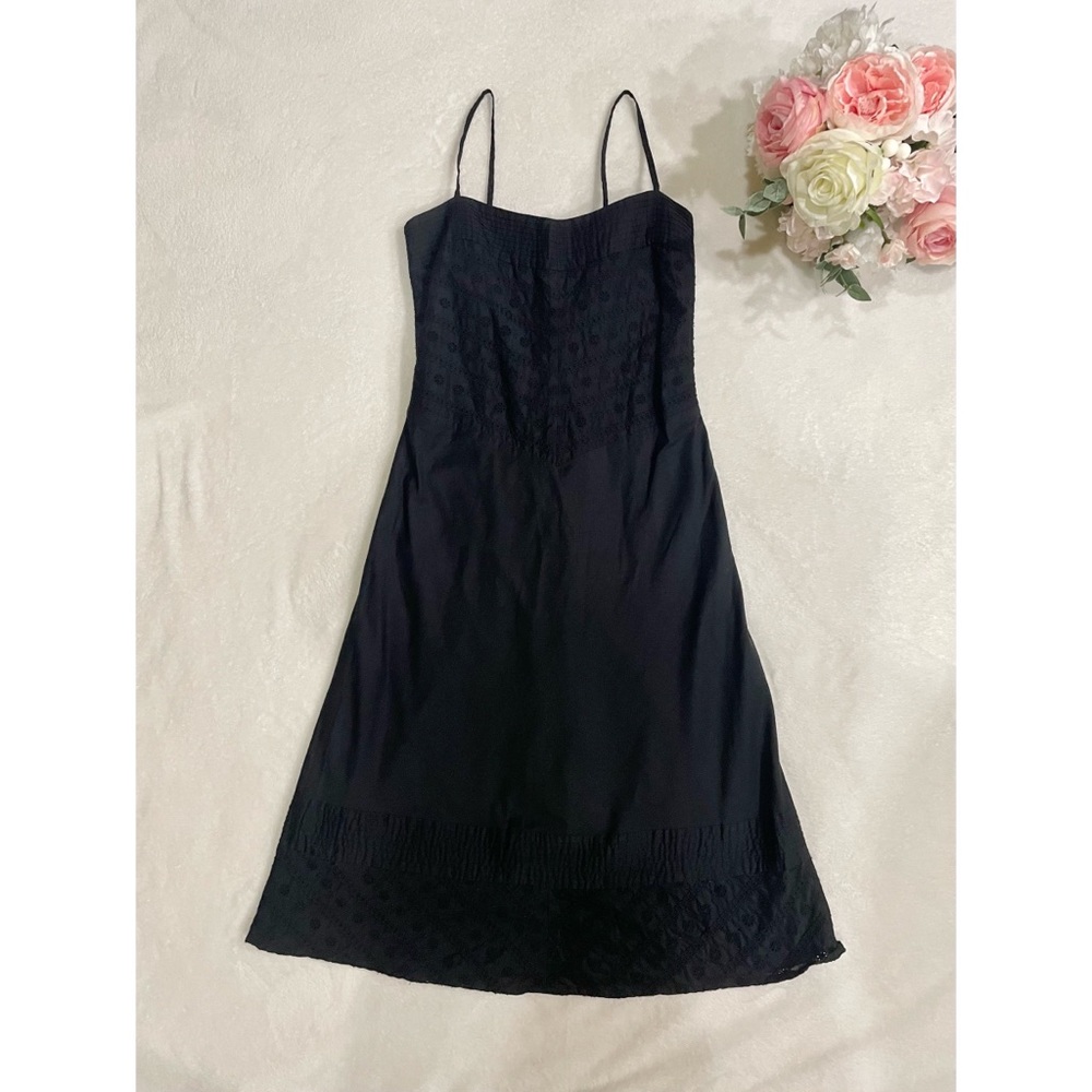 J. Crew Petite Eyelet Spaghetti Strap Midi Black Dress